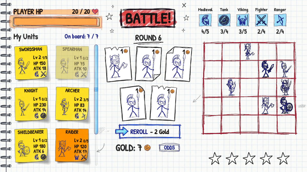 Lobby: shop, unit cards and your formation on the board